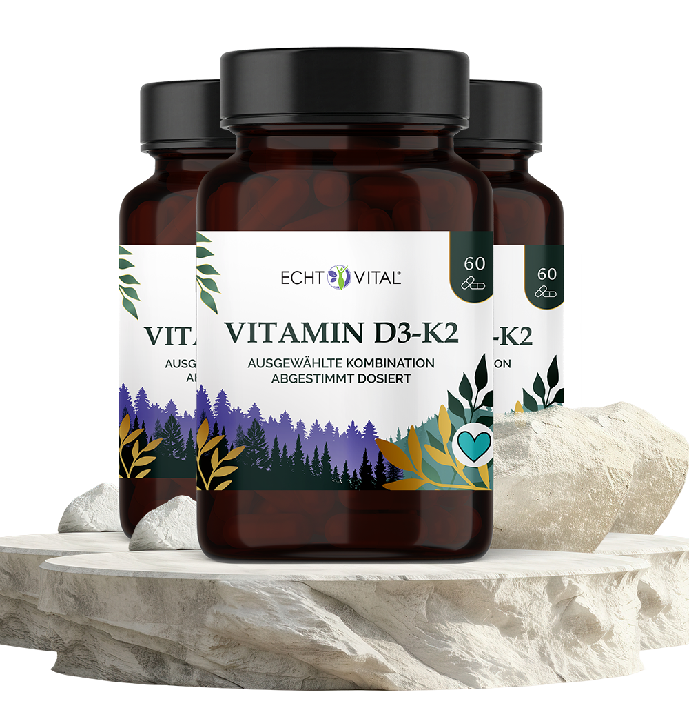 Vitamin D3 - K2 Kapseln natürlich - ECHT VITAL Premium Qualität